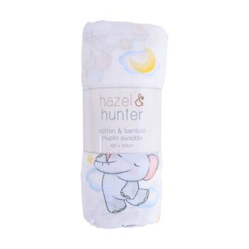 LVD Cotton/Bamboo Muslin Children/Baby Wrap Cute Elephants 110x110cm