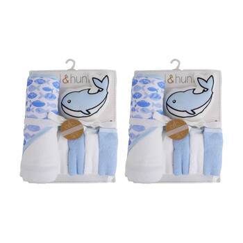 2x 6pc LVD Kids Bathtime Hooded Bath Towel Washcloths and Sponge Set Whale