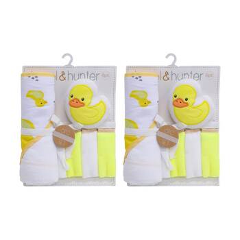 2x 6pc LVD Kids Bathtime Hooded Bath Towel Washcloths and Sponge Set Duck