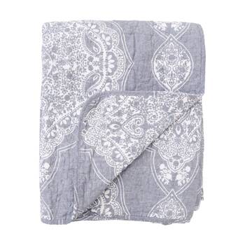 LVD Cotton Grey/White Vintage Print Bedspread Quilt Double/Queen