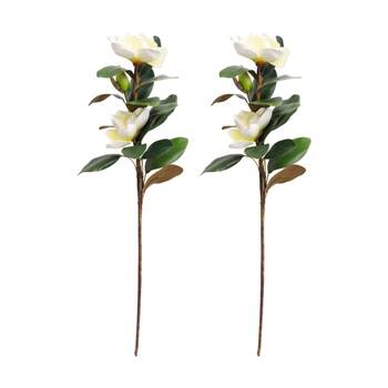 2PK LVD Artificial Real Touch Magnolia Stem/Branch Decor 90cm Green/White/Brown