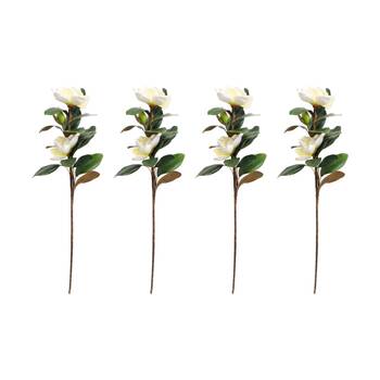 4PK LVD Artificial Real Touch Magnolia Stem/Branch Decor 90cm Green/White/Brown
