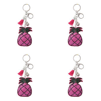 4PK LVD Kids Sparkly Pink Pineapple Keyring/Bag Hanger 6x8x2.5cm