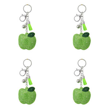 4PK LVD Kids Sparkly Green Apple Keyring/Bag Hanger Accessory 6x6x2.5cm