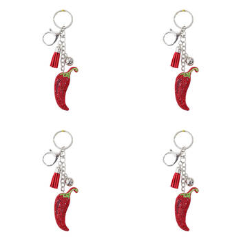 4PK LVD Kids Red Chilli & Rhinestone Keyring/Bag Hanger Accessory 7x3x1.5cm