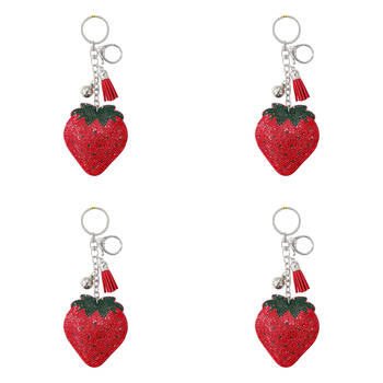 4PK LVD Kids Red Strawberry Keyring/ Bag Hanger Accessory 6.5x7x2.5cm