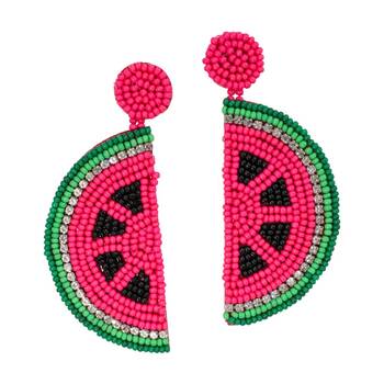 LVD Womens Beaded Watermelon Earrings W/ Stainless Steel Fittings Multicolour