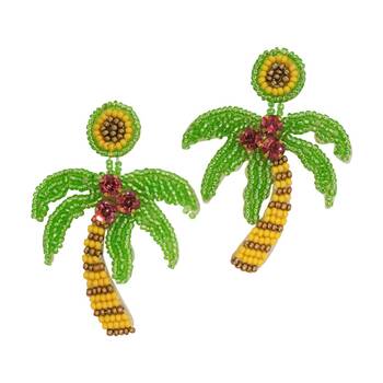 LVD Womens Beaded Palm Tree Beachside/Coastal Style Earrings Green/Yellow/Bronze