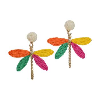 LVD Womens Bright Summer Dragonfly Gold-Toned Earrings Multicolour