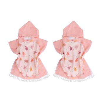 2PK LVD Toddler/Children Microfibre Towel Poncho Pink Turtles 50x50cm