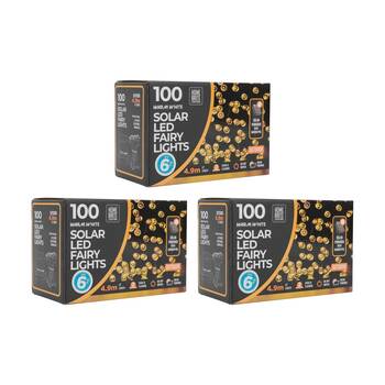 3x 100pc Home Brite Outdoor LED Solar Fairy String Lights 4.9 Metres Warm White