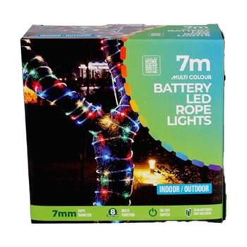 Home Brite Battery Operated Outdoor LED Rope String Lights 7 Metres Assorted