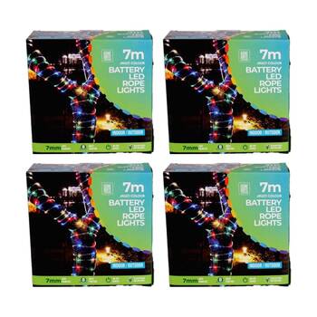 4PK Home Brite Battery Operated Outdoor LED Rope String Lights 7 Metres Assorted