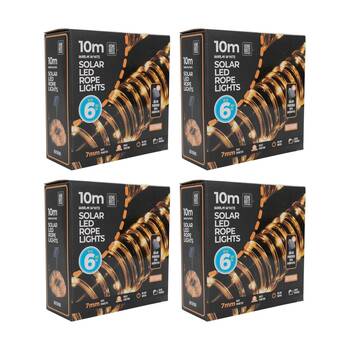 4PK Home Brite Outdoor LED Solar Rope String Lights 10 Metres Warm White