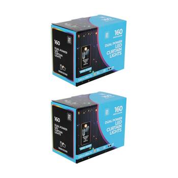 2PK Home Brite Outdoor 160LED Solar Curtain String Lights 1.5x1.8m Multi Colour