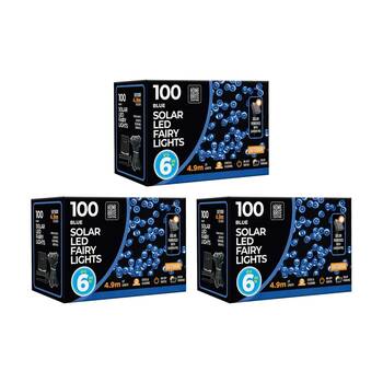 3PK Home Brite Outdoor LED Solar Fairy String Lights 4.9 Metres Blue