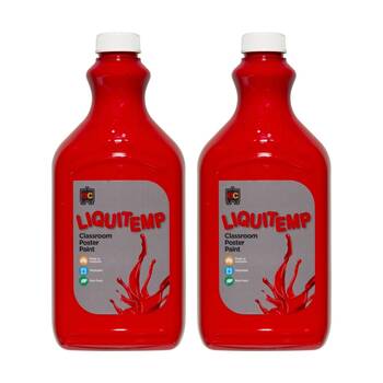 2PK Educational Colours Liquitemp Classroom Poster Paint Brilliant Red 2L