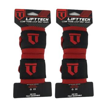 2x 2pc Lift-Tech Comp Elastic Support Wrist Wrap Red 18in W/ Thumb Loop