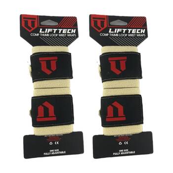 2x 2pc Lift-Tech Comp Elastic Support Wrist Wrap Tan 18in W/ Thumb Loop