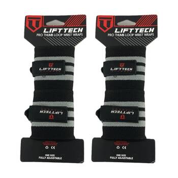 2x 2pc Lift-Tech Pro Thumb Loop Wrist Support Adjustable Wrap Black Stripes 20in