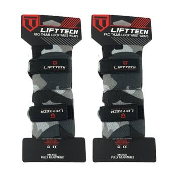 2x 2pc Lift-Tech Pro Thumb Loop Wrist Support Adjustable Wrap Camo 20in