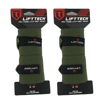 2x 2pc Lift-Tech Pro Thumb Loop Wrist Support Adjustable Wrap Army Green 20in