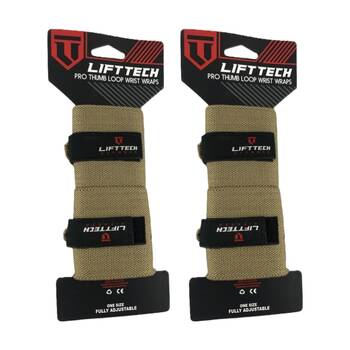 2x 2pc Lift-Tech Pro Thumb Loop Wrist Support Adjustable Wrap Tan 20in