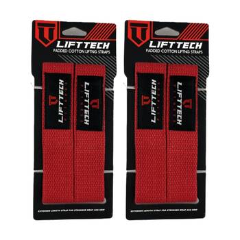2x 2pc Lift-Tech Neo-Tech Padded Cotton Wrist Support Lifting Straps Red 21.5in