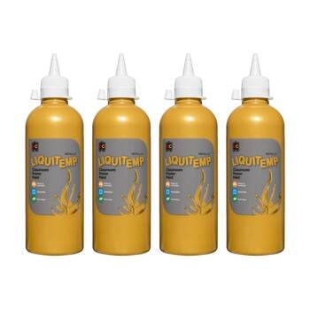 4PK Educational Colours Metallic Liquitemp Classroom Poster Paint Gold 500ml
