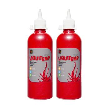 2PK Educational Colours Metallic Liquitemp Classroom Poster Paint Red 500ml