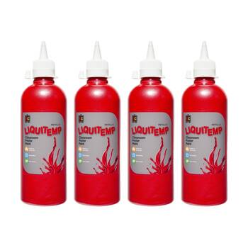 4PK Educational Colours Metallic Liquitemp Classroom Poster Paint Red 500ml