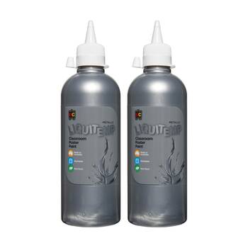 2PK Educational Colours Metallic Liquitemp Classroom Poster Paint Silver 500ml