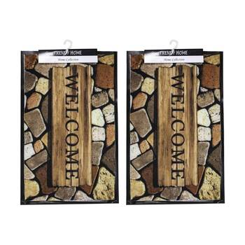 2PK Braz Outdoor Welcome Entrance Doormat 48x78cm Stone & Wood Design
