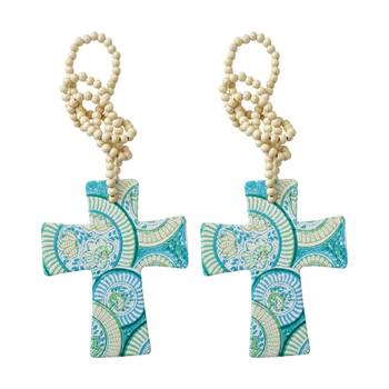 2PK LVD Mediterranean Cross Home & Living Decor W/ Beads 12x14.5cm