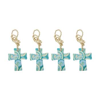 4PK LVD Mediterranean Cross Home & Living Decor W/ Beads 12x14.5cm