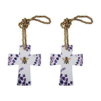 2PK LVD Bee Cross Home & Living Decor W/ Beads Multicolour 12x14.5cm