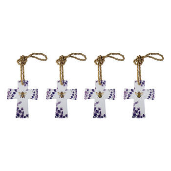 4PK LVD Bee Cross Home & Living Decor W/ Beads Multicolour 12x14.5cm