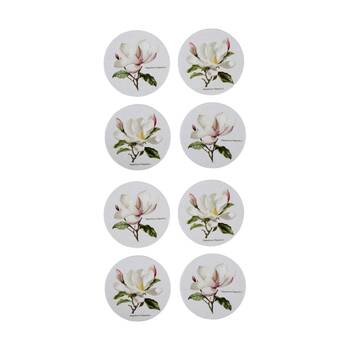 2x 4pc LVD Decorative Botanical Magnolia Ceramic Round Drink Coasters 10x10cm