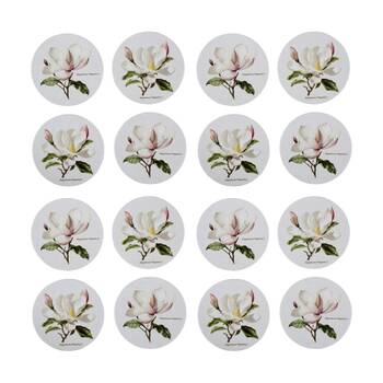 4x 4pc LVD Decorative Botanical Magnolia Ceramic Round Drink Coasters 10x10cm