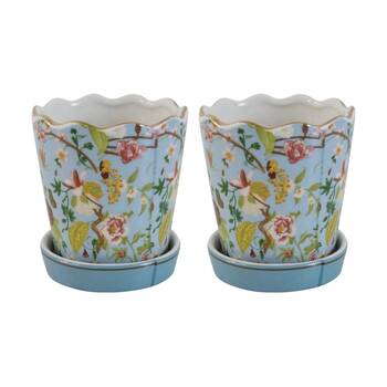 2PK LVD Botanical Blue Decorative Ceramic Vase/Planter Home Decor 13x11.5x11.5cm