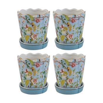 4PK LVD Botanical Blue Decorative Ceramic Vase/Planter Home Decor 13x11.5x11.5cm