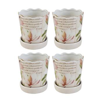 4PK LVD Magnolia Decorative Ceramic Vase/Planter Home Decor 13x11.5x11.5cm