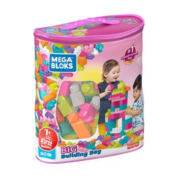 80pc All Brands Toys Mega Bloks Big Building Bag Blocks Kids/Toddler Pink 1y+