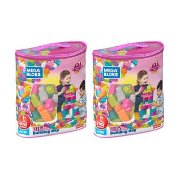 2x 80pc All Brands Toys Mega Bloks Big Building Bag Blocks Kids/Toddler Pink 1y+