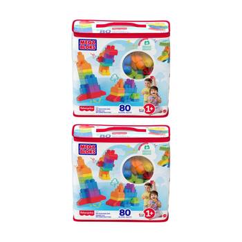 2x 80pc All Brands Toys Mega Bloks Big Building Bag Blocks Kids Classic 1y+