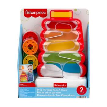 6pc Fisher Price Drop Thru Rock-A-Stack Wobbly Baby Activity Toy W/ 5 Rings 9m+