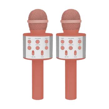 2PK Laser Karaoke Microphone Built-In Speaker USB Rechargeable Sunset Coral