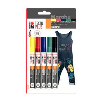 5pc Marabu Textil Painter Multicolour Art & Craft Fabric Pen Markers 3mm Plus