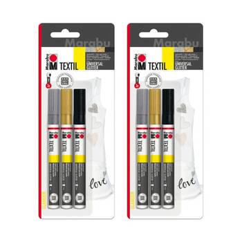 2x 3pc Marabu Textil Painter Multicolour Craft Fabric Pen Markers 3mm Glitter