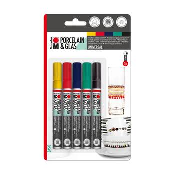 5pc Marabu Art/Craft Porcelain & Glass Painter Multicolour Marker Set Basic